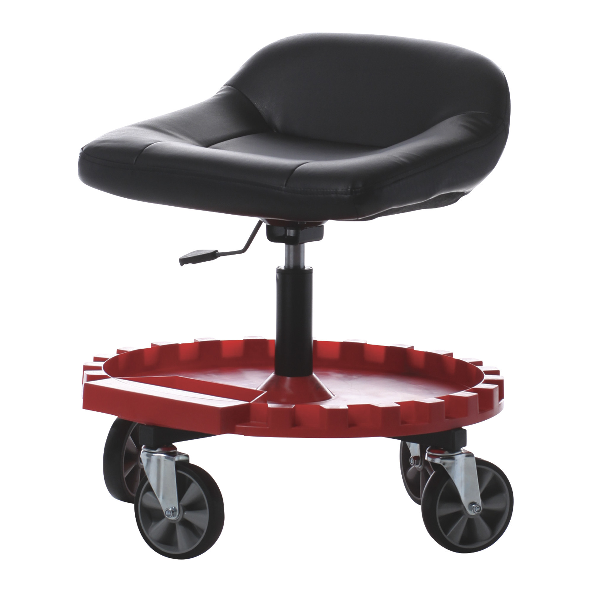 Traxion GearSeat Adjustable Shop Stool with Casters and Tool Tray, Steel, 350-Lb. Capacity, 13 1/2 to 17 1/2in. Seat Height, Model# 2-230